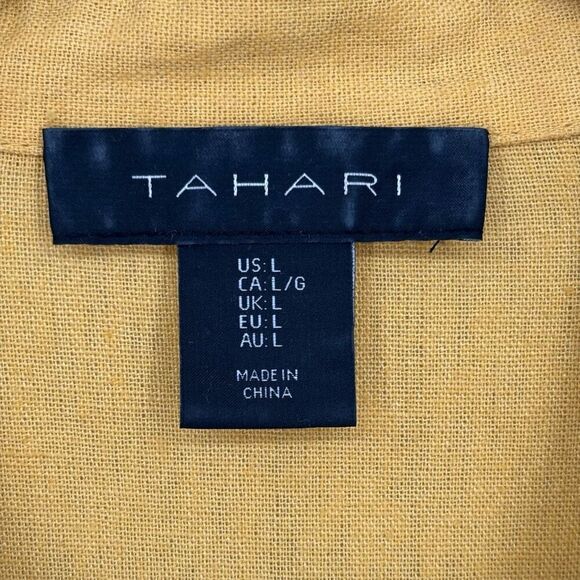 Tahari Linen Blend Long Sleeve Button Front Pullover Tunic Top Yellow Size Large - Picture 2 of 7